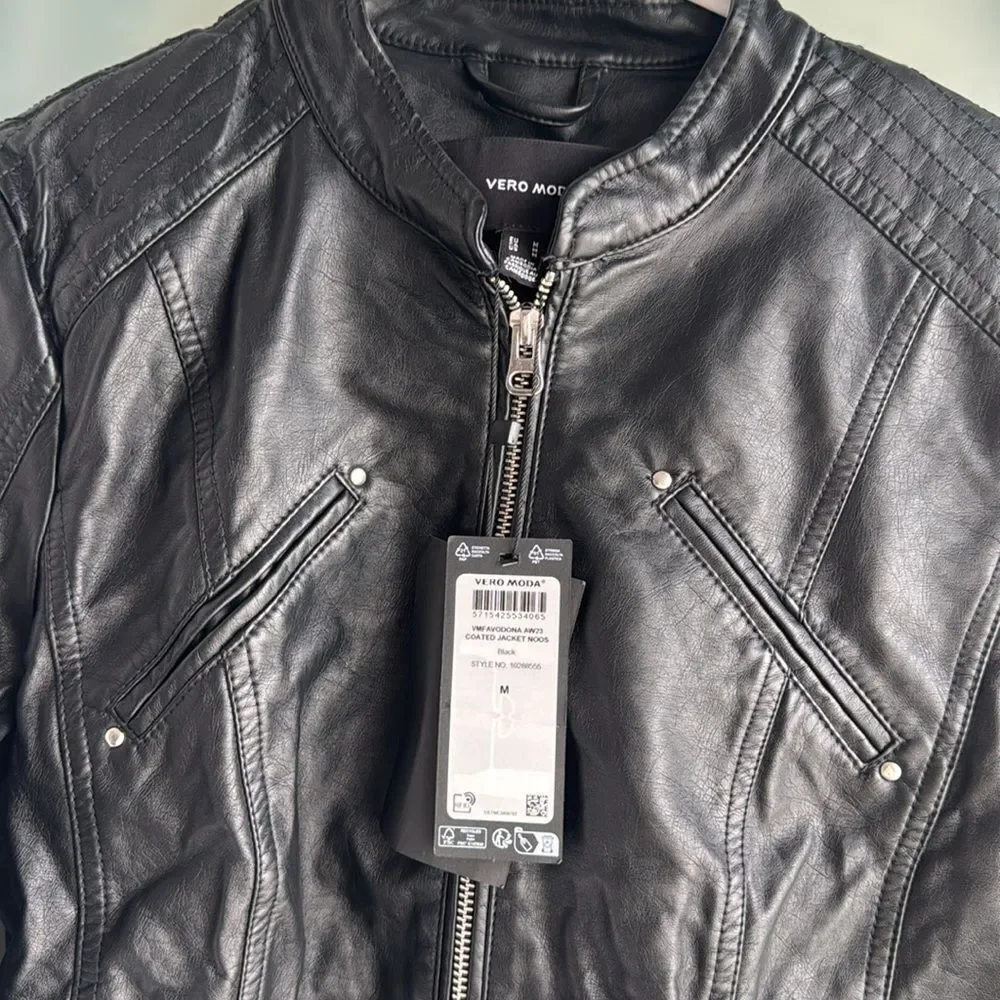 Vero Moda Favodona Faux Leather Moto Jacket‎ Full Zip
